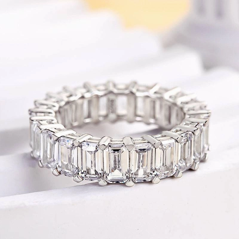 Subtle Form Louily Eternity Emerald Cut Women's Wedding Band In Sterling Silver