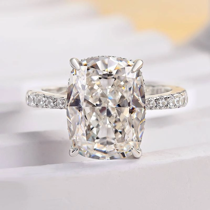 Understated Mood Soft feature Louily Exclusive Crushed Ice Cushion Cut Engagement Ring For Women In Sterling Silver