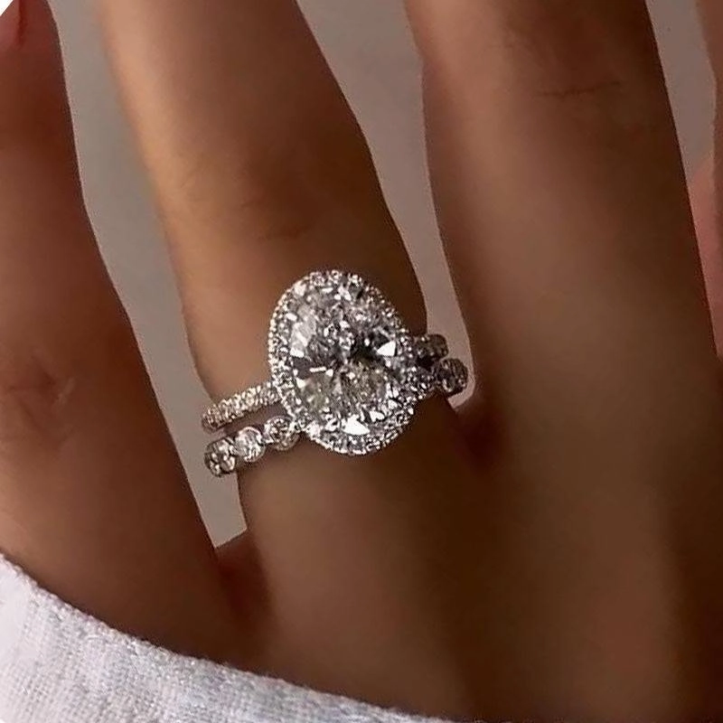 Louily Exquisite Halo Oval Cut Wedding Set For Women In Sterling Silver Gentle Accent
