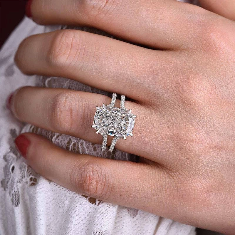Fashionable Shine Finish Louily Gorgeous Split Shank Cushion Cut Engagement Ring In Sterling Silver