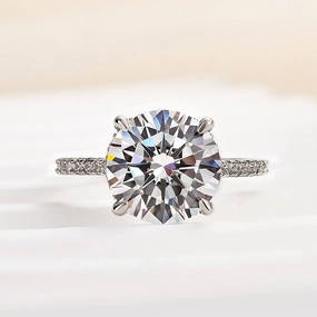 Louily Luxurious Round Cut 4 Prong Engagement Ring For Women In Sterling Silver Chic Glow