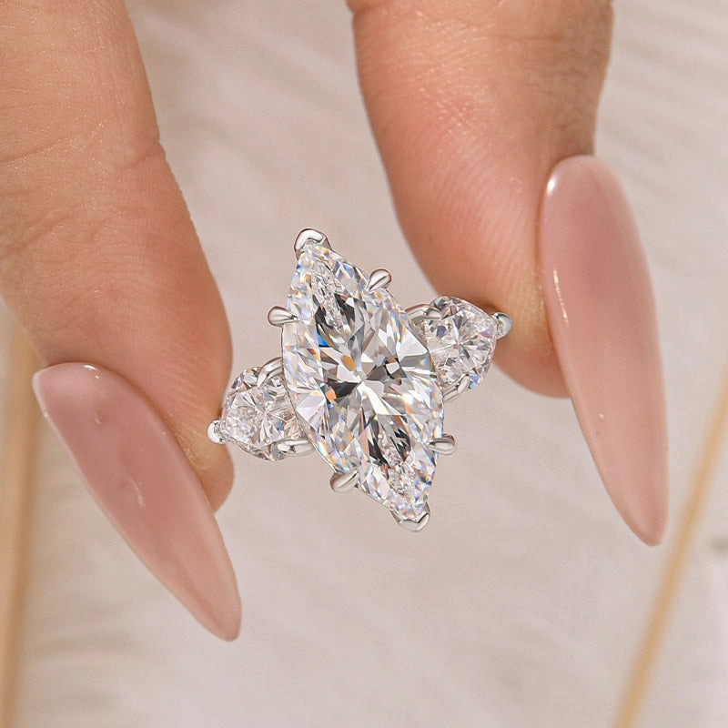 Elegant Mood Louily Marquise Cut Three Stone Engagement Ring In Sterling Silver