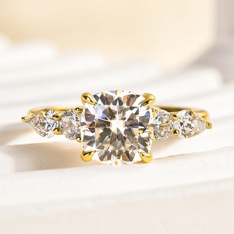 Daring Look Louily Moissanite 2.0 Carat Cushion Cut Five Stone Engagement Ring