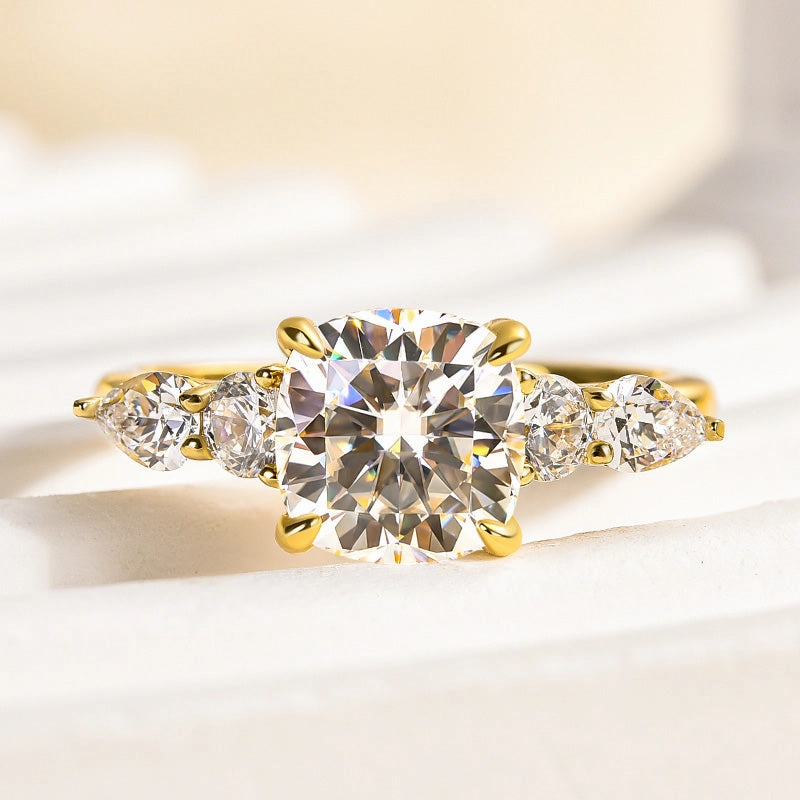 Glamour Finish Unique Creation Louily Moissanite 2.0 Carat Cushion Cut Five Stone Engagement Ring