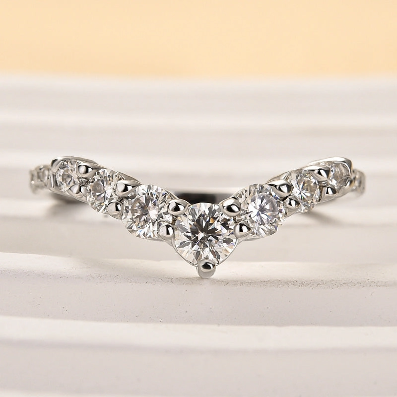 Louily Moissanite Curved Design Thin Stacking Wedding Ring In Sterling Silver Sophisticated Look Sculpted Feature