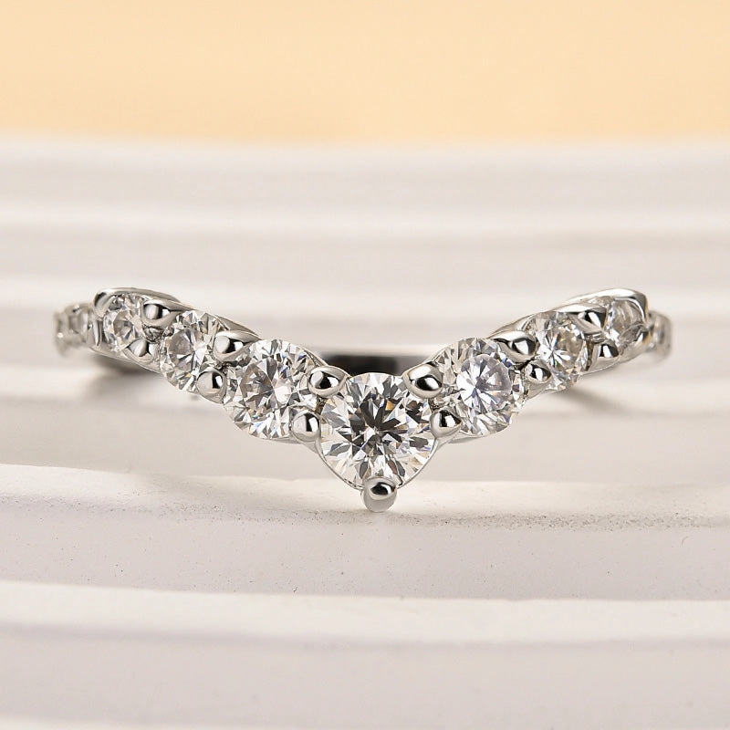 Louily Moissanite Curved Design Thin Stacking Wedding Ring In Sterling Silver Luxury Casual Timeless Shape