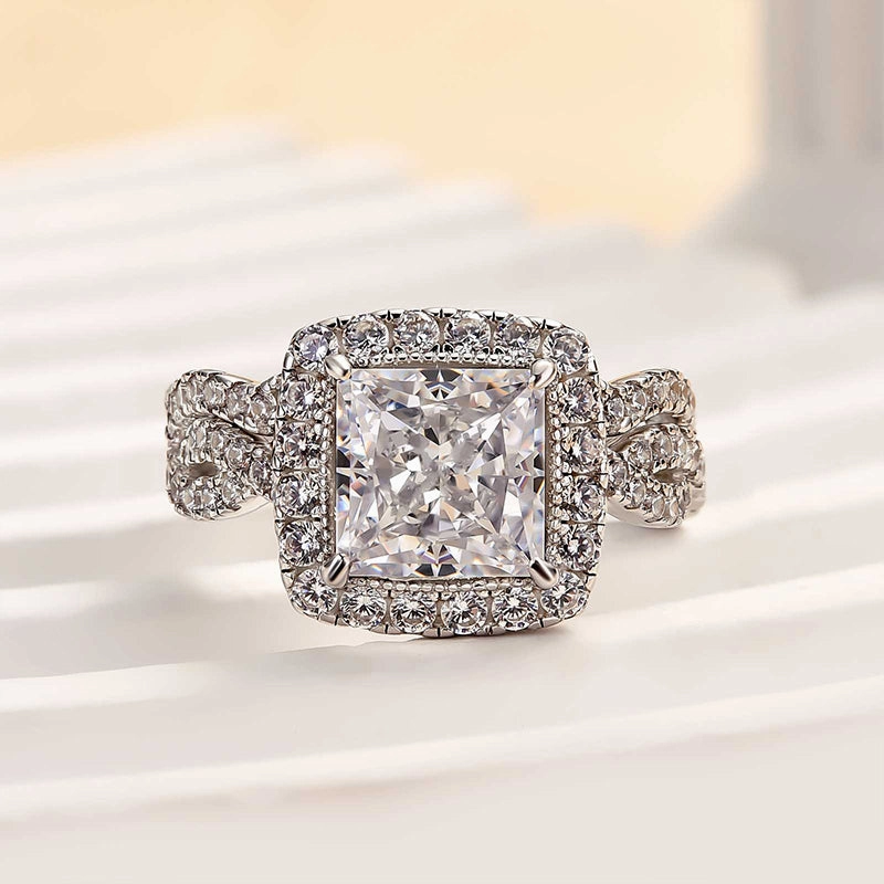 Minimal Chic Louily Noble Halo Square Princess Cut Wedding Ring Set