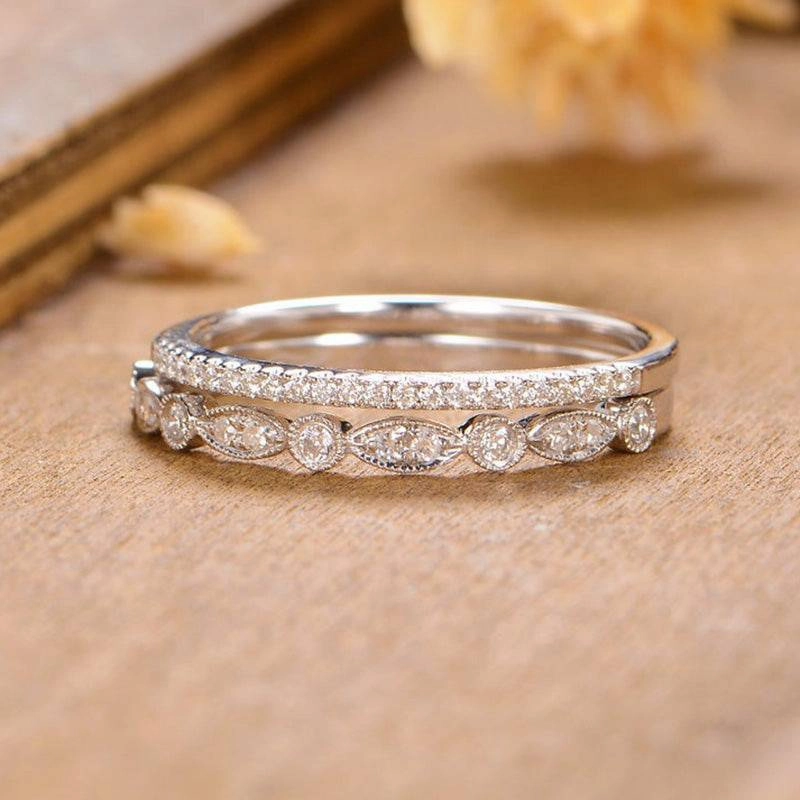 Louily Stackable Art Deco Half Eternity Women's Wedding Band Set In Sterling Silver Editorial Look Glistening Shine