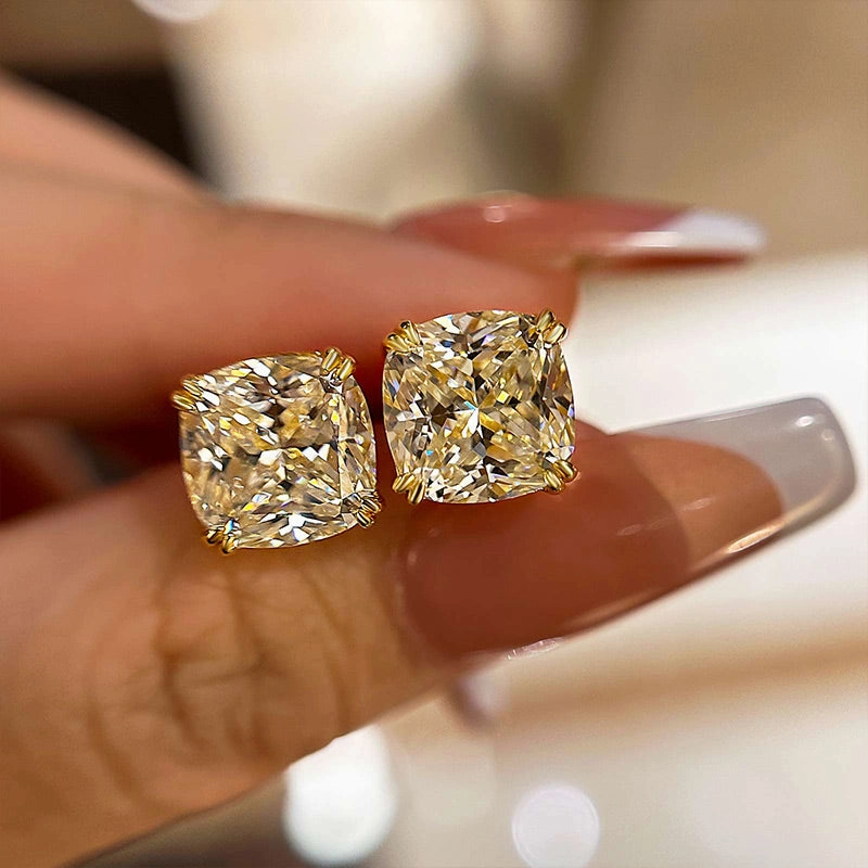 Louily Stunning Sterling Silver Cushion Cut Stud Earrings for Women Casual Fit