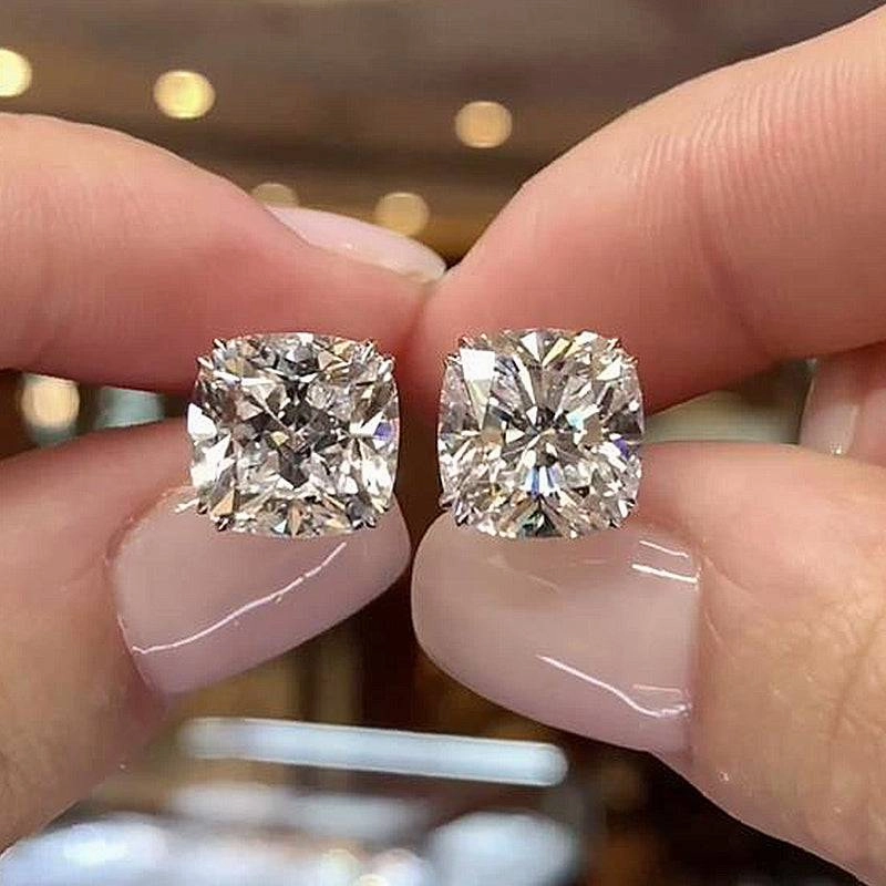 Simple Look Soft Appeal Louily Stunning Sterling Silver Cushion Cut Stud Earrings for Women