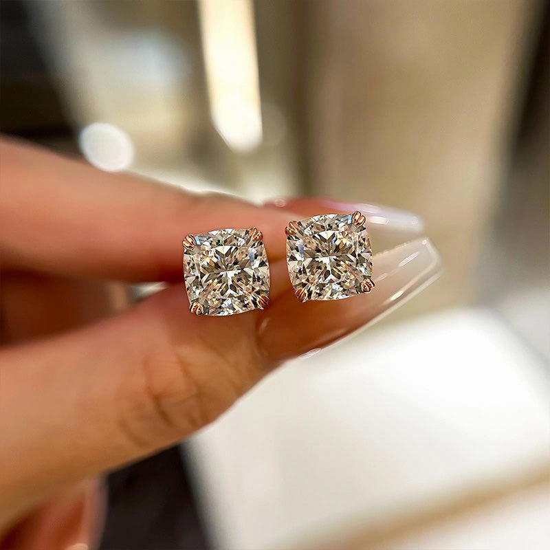 Louily Stunning Sterling Silver Cushion Cut Stud Earrings for Women Distinctive Appeal Fresh Light