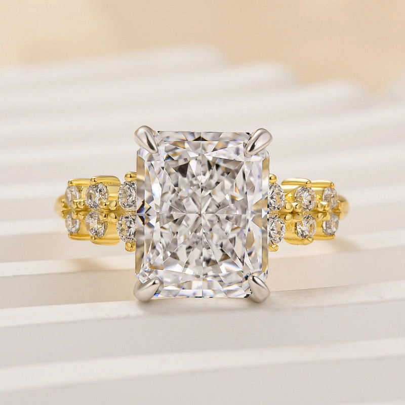 Classic Lines Louily Unique 4.5 Carat Radiant Cut Yellow Gold Engagement Ring