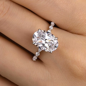 Louily Unique Oval Cut Engagement Ring In Sterling Silver Shiny Texture Photo Look