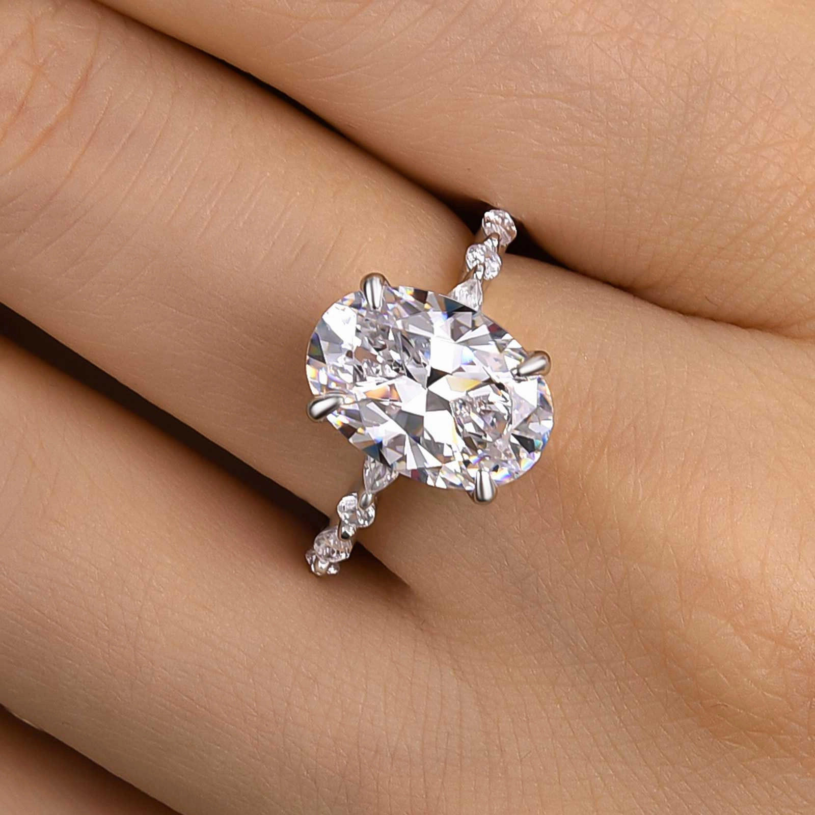 Louily Unique Oval Cut Engagement Ring In Sterling Silver Elegant Detailing