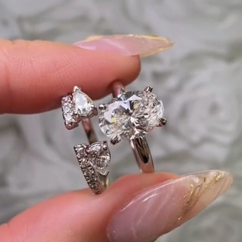 Everyday Luxury Charming Radiance Louily Unique Oval Cut Insert Wedding Ring Set For Women In Sterling Silver