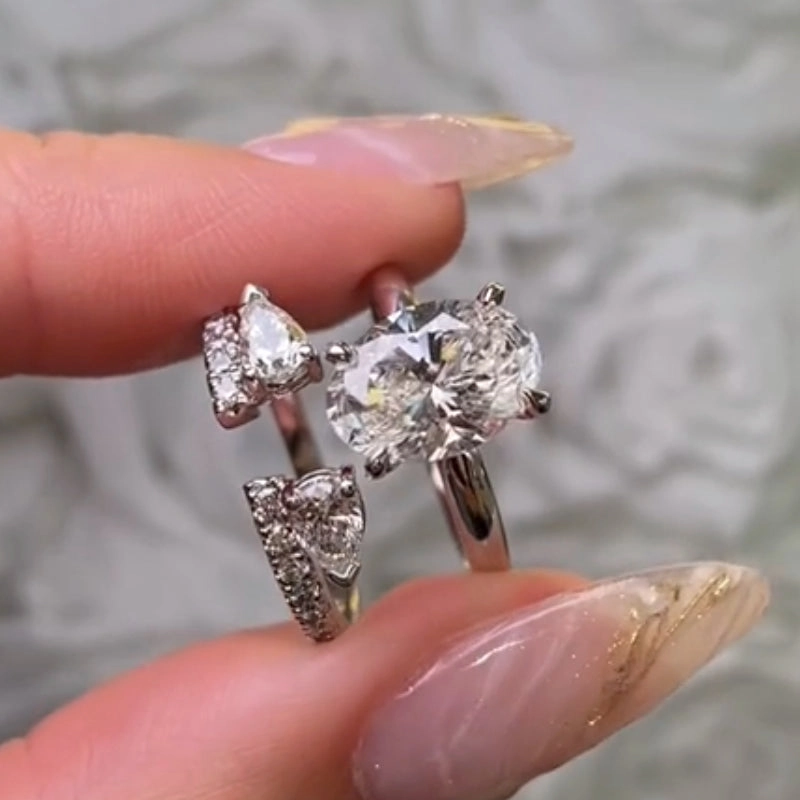 Louily Unique Oval Cut Insert Wedding Ring Set For Women In Sterling Silver Dazzling Sparkle Dazzling Charm