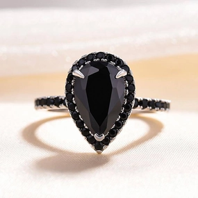 Louily Unique Pear Cut Halo Black Diamond Engagement Ring In Sterling Silver Stylish Gift Iconic Accent
