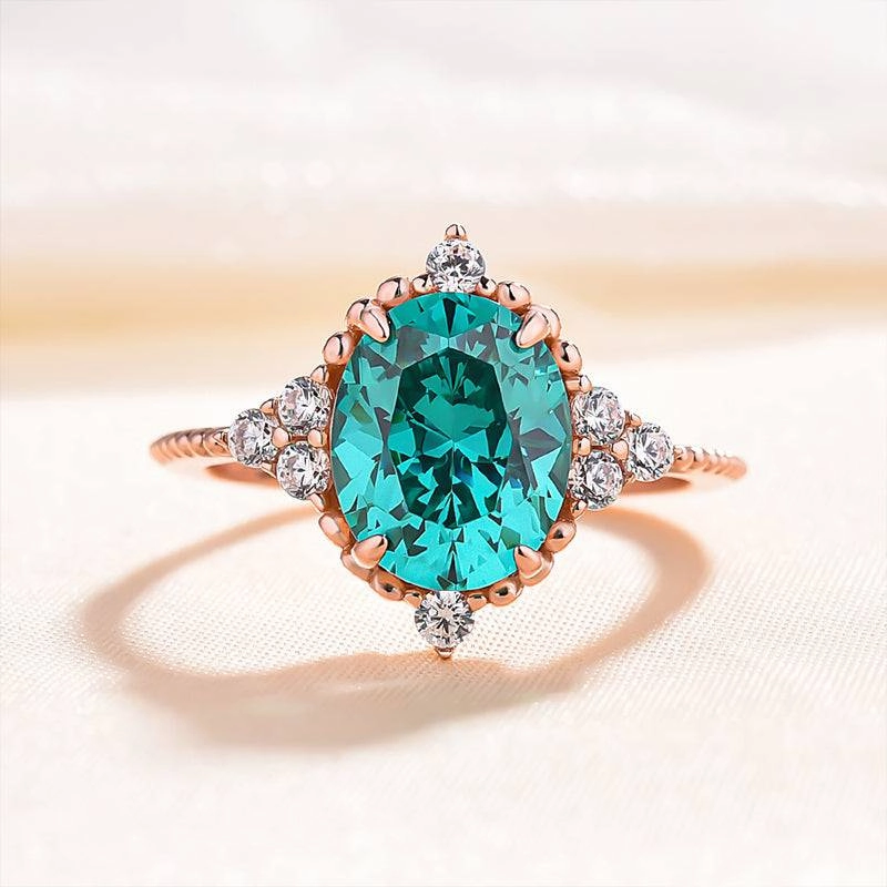 Louily Vintage Rose Gold Oval Cut Paraiba Tourmaline Engagement Ring In Sterling Silver muted tone Refined Elegance