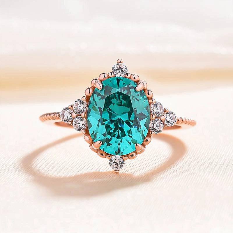 Louily Vintage Rose Gold Oval Cut Paraiba Tourmaline Engagement Ring In Sterling Silver Fresh Light Pure Brilliance