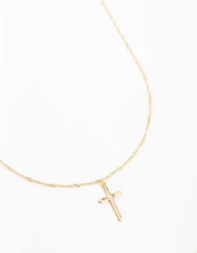 Anniversary Present for yoga Gold Flat Solid Cross Necklace
