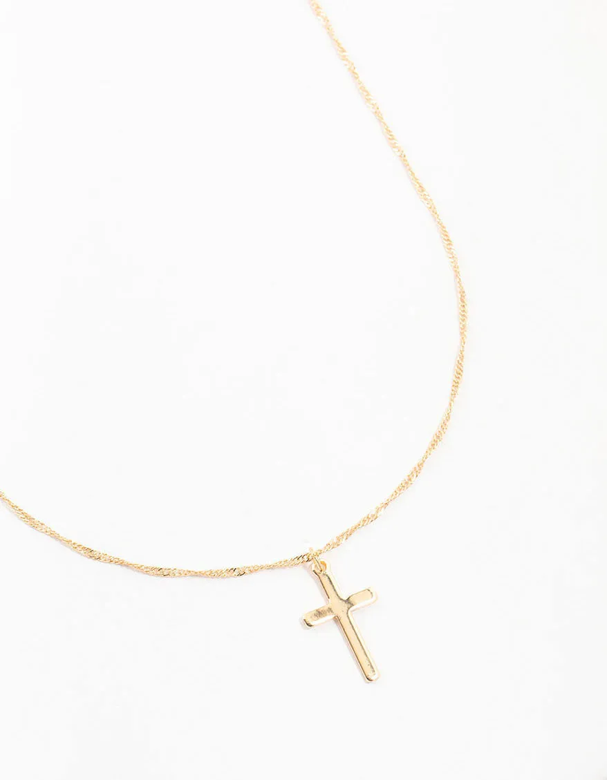 Chic Fashion Vintage Item Gold Flat Solid Cross Necklace