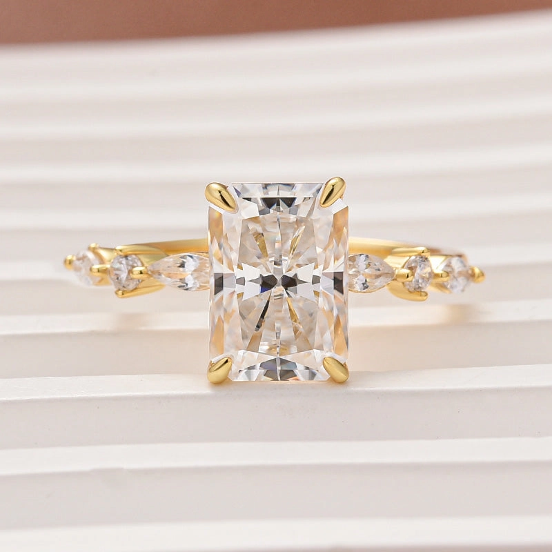 Louily Moissanite 3.5 Carat Radiant Cut Engagement Ring In Sterling Silver Gentle Finish