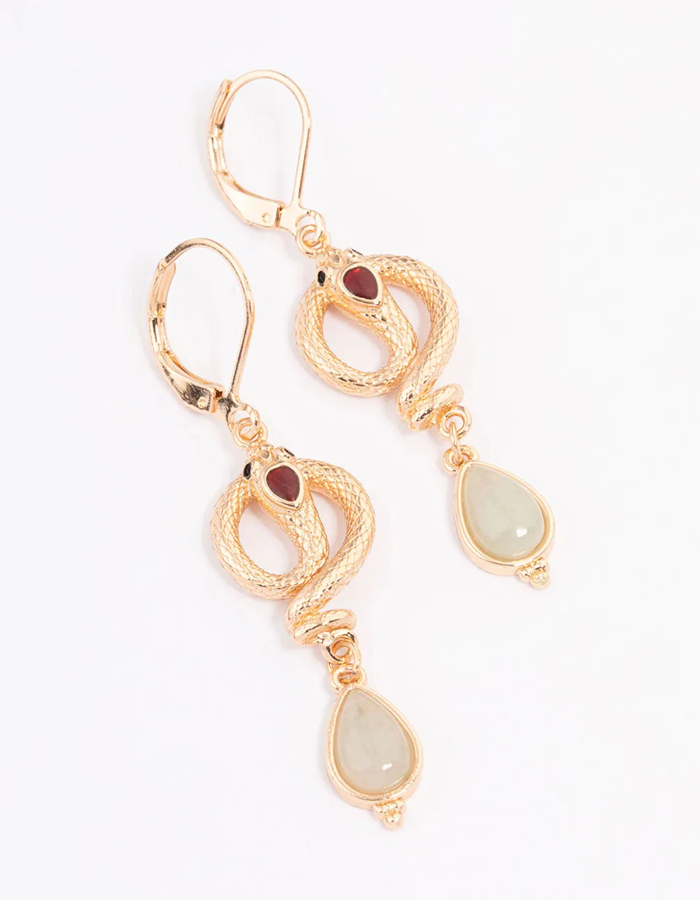 Durable Ornament Gold & Green Snake Teardrop Pendant Earrings