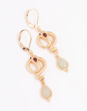 Durable Ornament Gold & Green Snake Teardrop Pendant Earrings