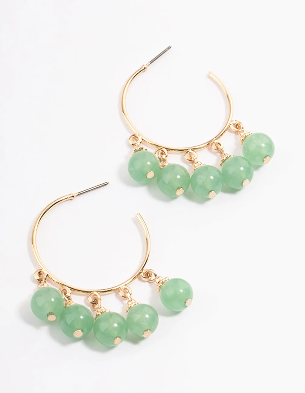 Social Adornment Gorgeous Selection Gold Green Aventurine Beaded Hoop Earrings