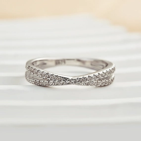 Louily  X Criss Cross Wedding Band For Women In Sterling Silver Shining Sparkle