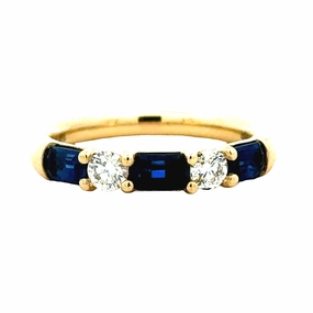 14KY Emerald Cut Sapphire and Diamond Band Signature Flair Handmade pieces