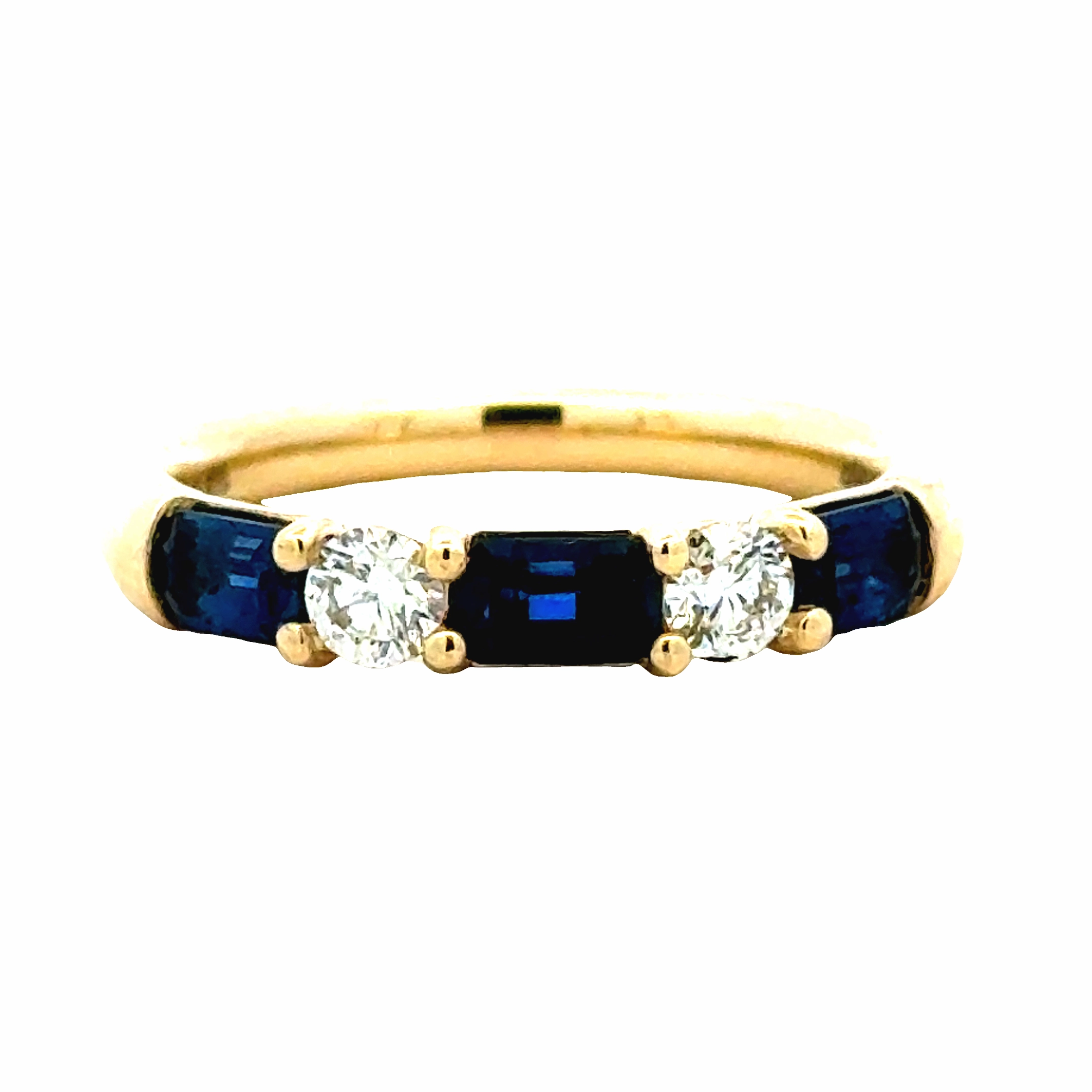 14KY Emerald Cut Sapphire and Diamond Band Signature Flair Handmade pieces