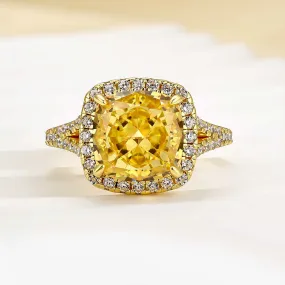 Chic Accessories Perfect Fit Louily Cushion Cut Yellow Sapphire Split Shank Engagement Ring In Sterling Silver