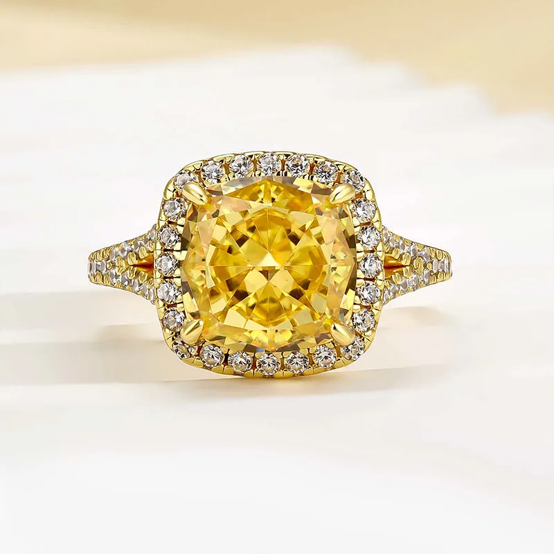 Effortless Finish Chic Flash Louily Cushion Cut Yellow Sapphire Split Shank Engagement Ring In Sterling Silver