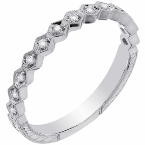Classic Vibe 14 Karat White Gold Engraved Diamond Stackable Ring