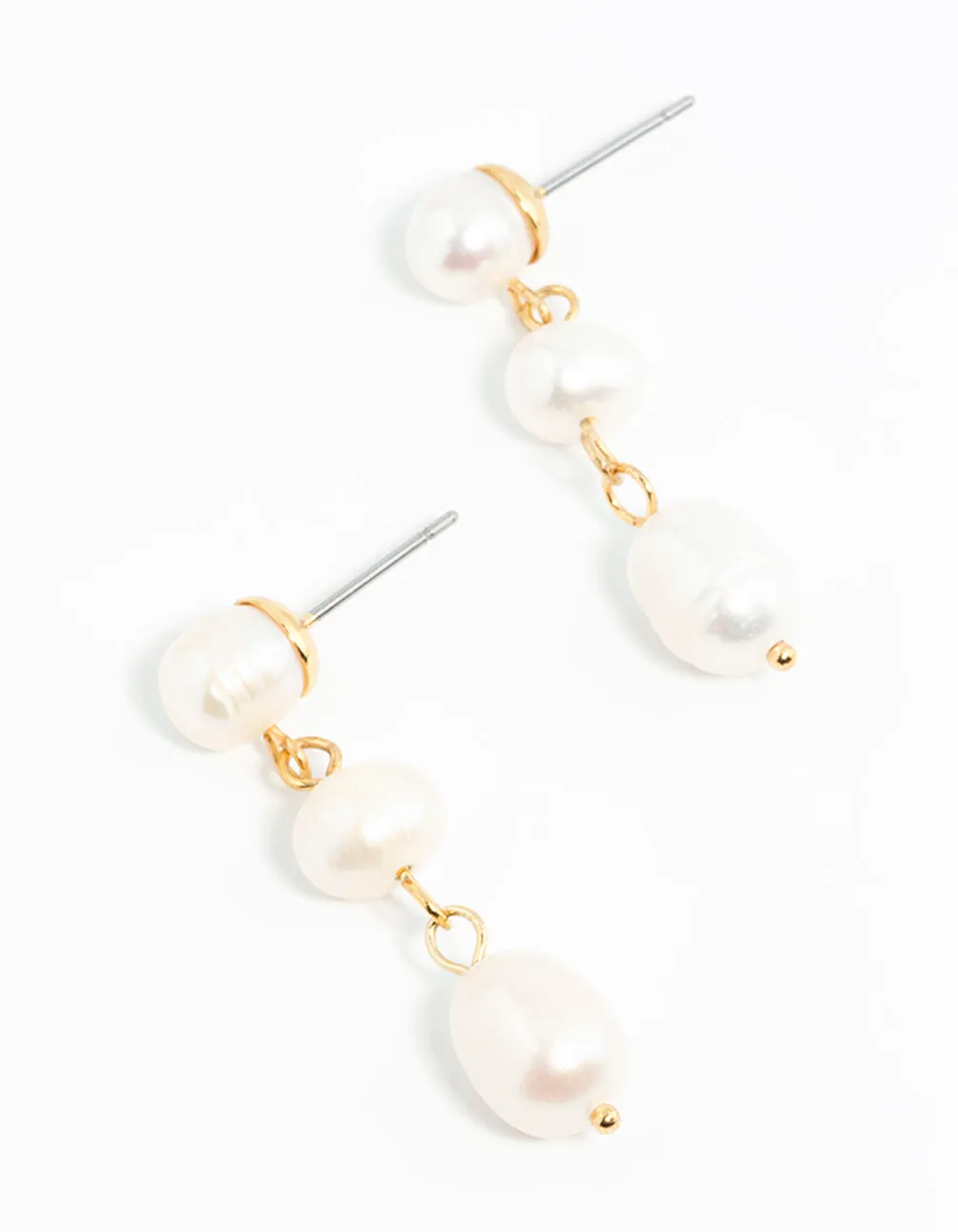 Contemporary Jewelry Gold Plated Freshwater Pearl Trio Drop Earrings