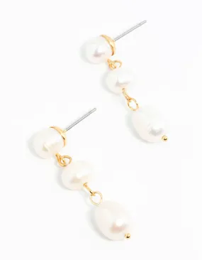 Contemporary Jewelry Gold Plated Freshwater Pearl Trio Drop Earrings