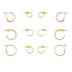 Gold Diamante Sleeper Hoop Earring 6-Pack Fashionable Finish