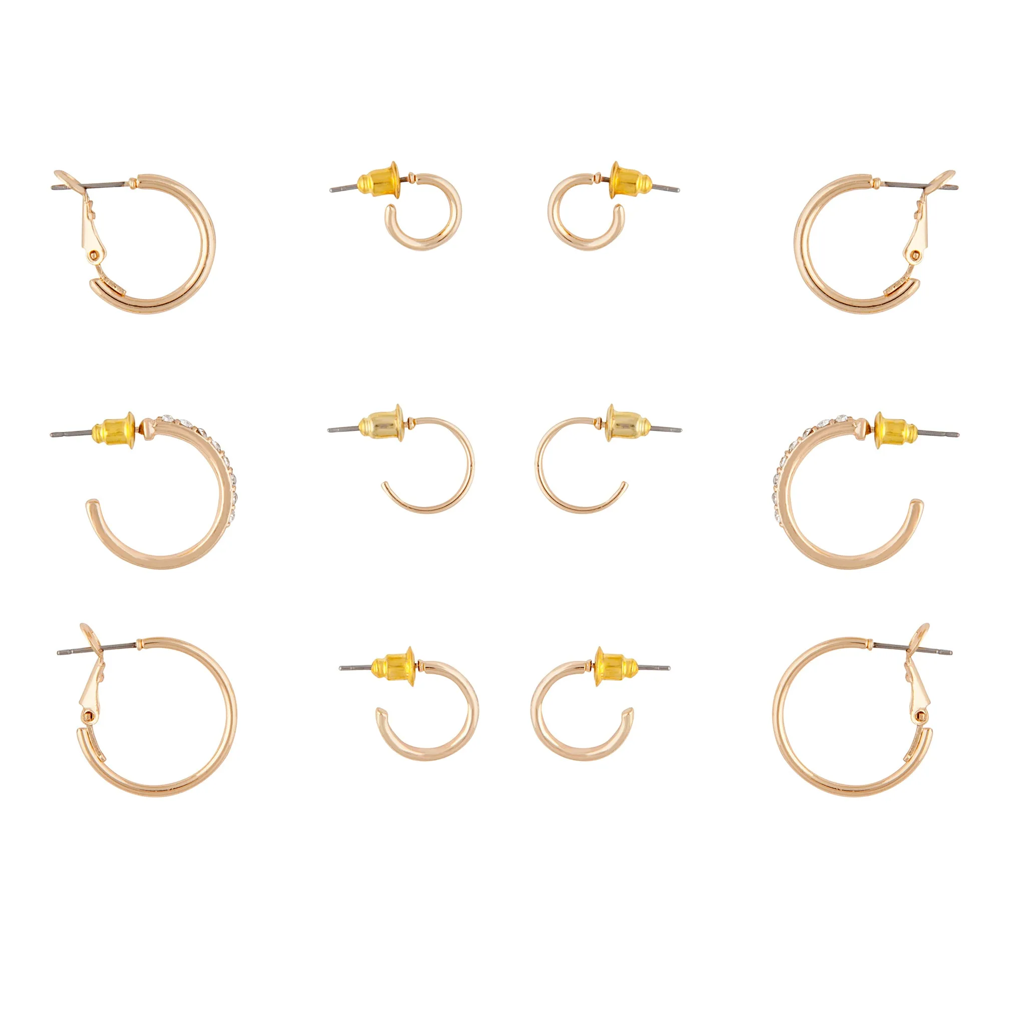 Gold Diamante Sleeper Hoop Earring 6-Pack Fashionable Finish