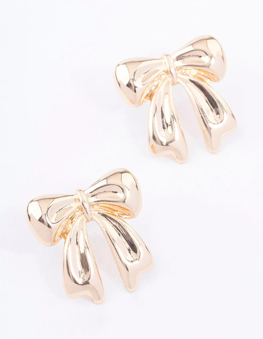 Gold Chubby Bow Stud Earrings Pastel Accessory