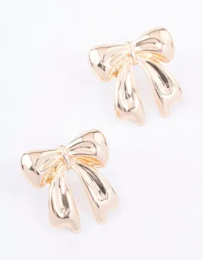Gold Chubby Bow Stud Earrings Minimalist Design Pretty Essential