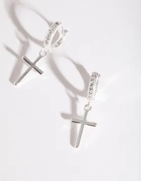 Silver Cross Huggie Earrings Radiant Appearance Polished Must-Have