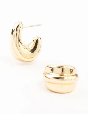 Neutral Accent Triple Webbed Gold Hoop Earrings