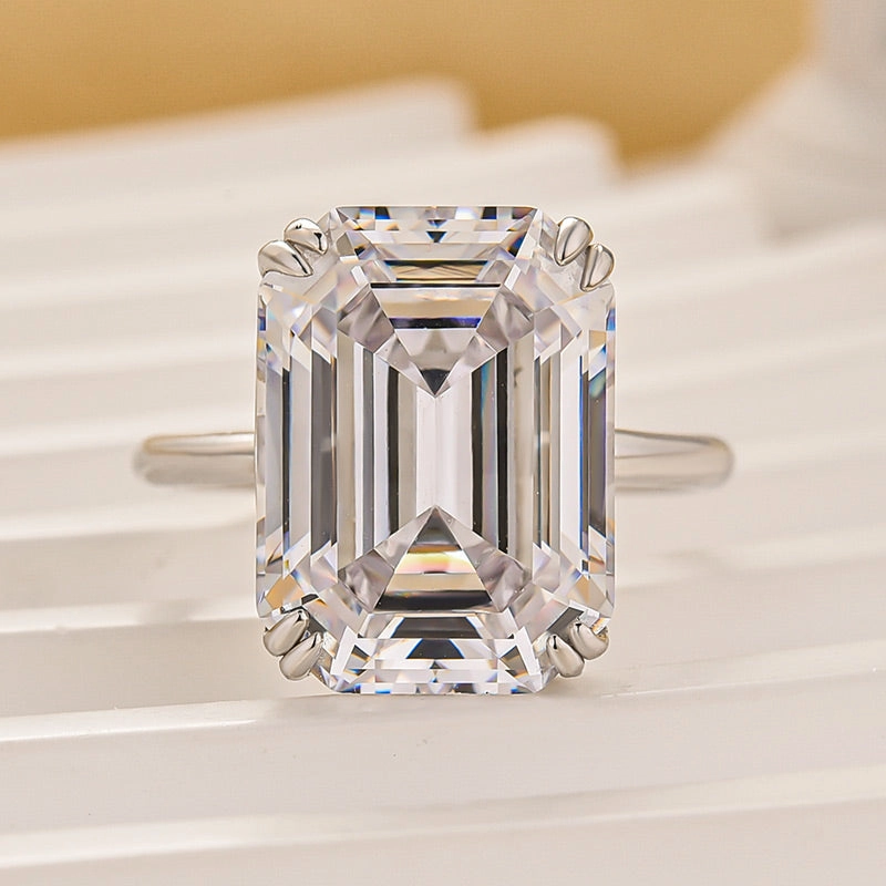 Sophisticated Embellishments Gloss Moment Luxurious 11.5 Carat Emerald Cut Engagement Ring In Sterling Silver