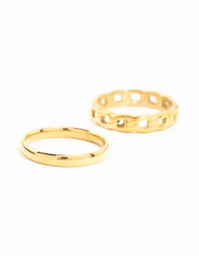 Elegant Sign Waterproof Gold Plated Stainless Steel Chain Link Rings 2-Pack