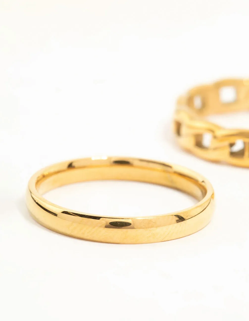Waterproof Gold Plated Stainless Steel Chain Link Rings 2-Pack Creative Accessory Vintage Gift