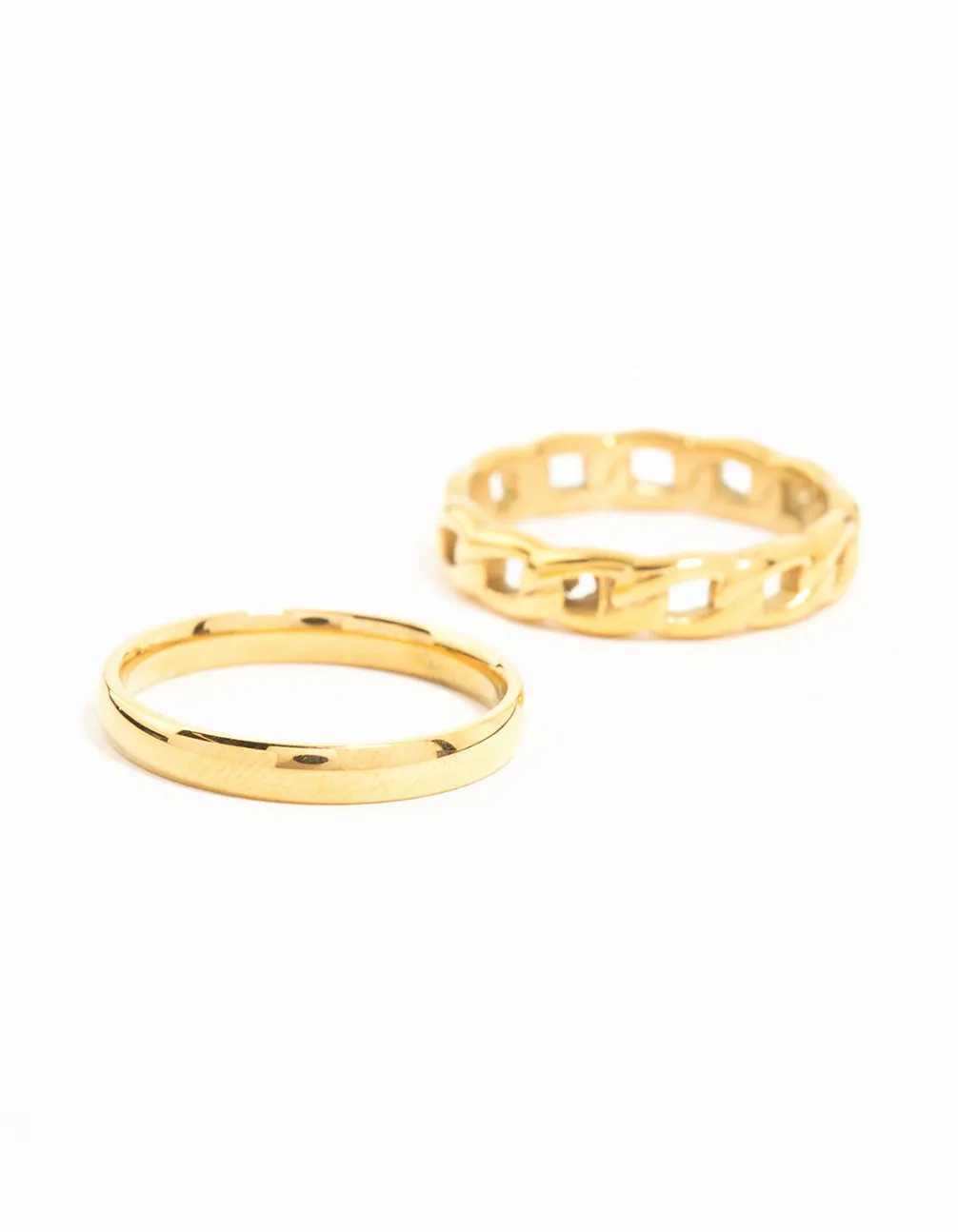 Waterproof Gold Plated Stainless Steel Chain Link Rings 2-Pack Lightweight Work Stylish Art