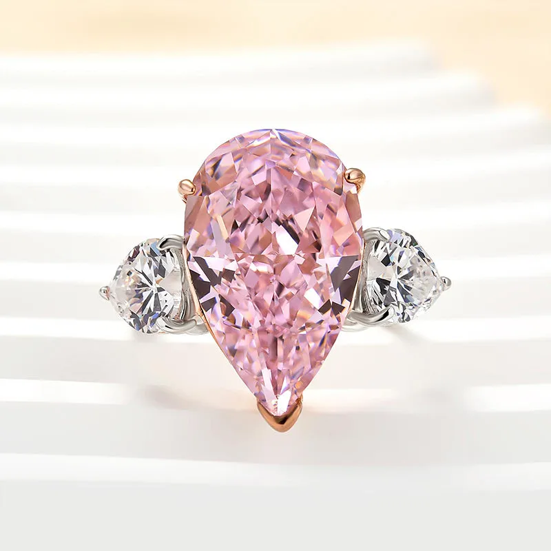 Occasion Look Casual Gift Louily Lovely Pink Stone Pear Cut Three Stone Engagement Ring