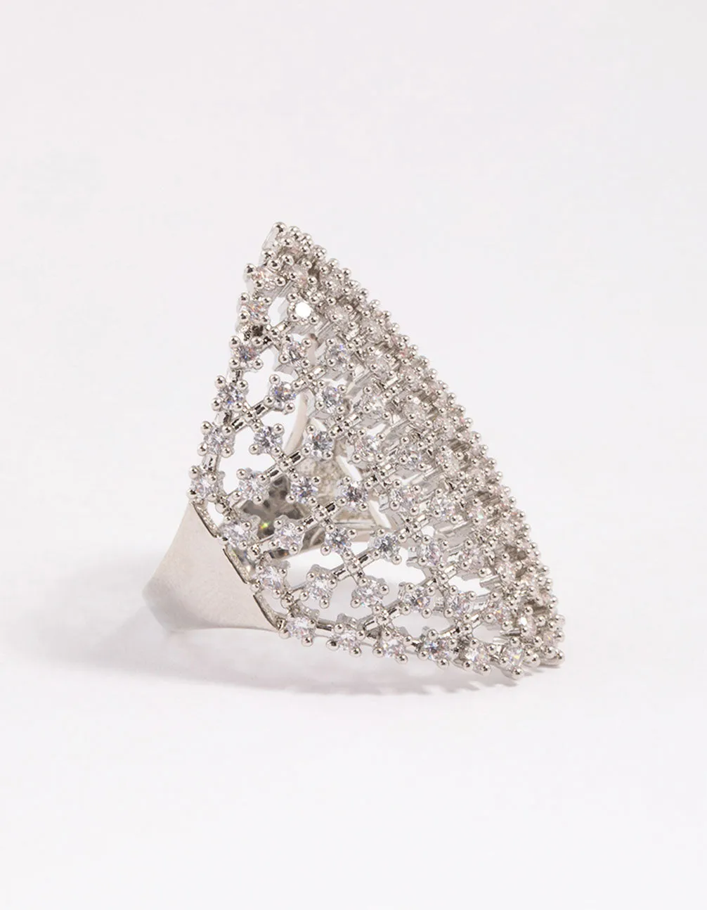 Branded Accessory Minimalist Trinket Silver Cubic Zirconia Shield Ring