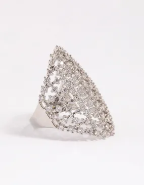 Branded Accessory Minimalist Trinket Silver Cubic Zirconia Shield Ring